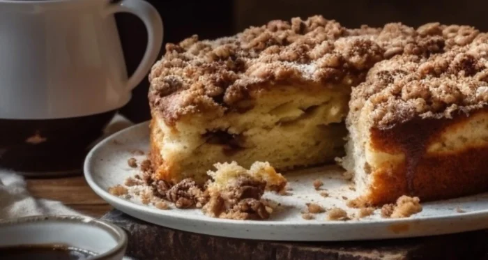 a beautifullyApplesauce coffee cake with a golden crumb topping