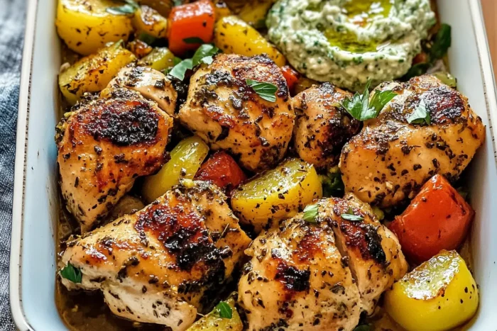  lemon herb chicken paired with
Roasted vegetables,  and, Quinoa 