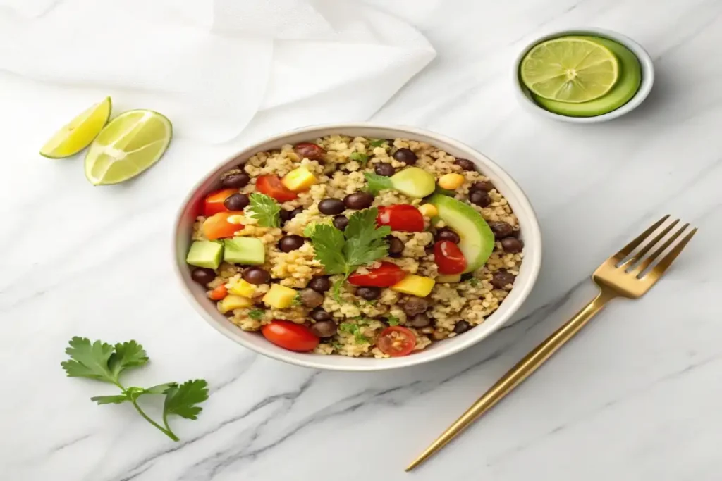 A colorful bowl of Southwest quinoa salad 