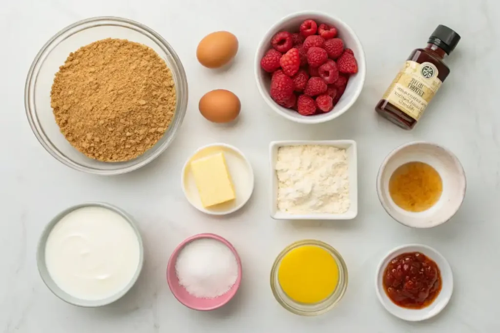 A flat-lay view of fresh raspberries