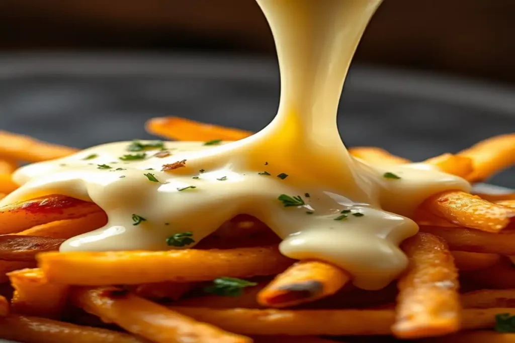 Crispy French fries topped with melted cheese